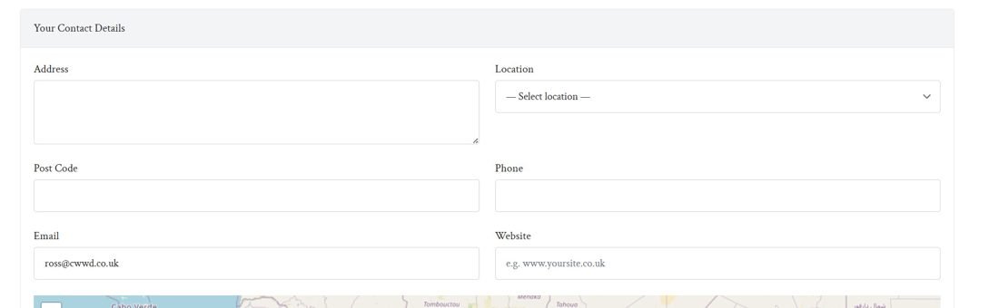 The contact details section of the listing form