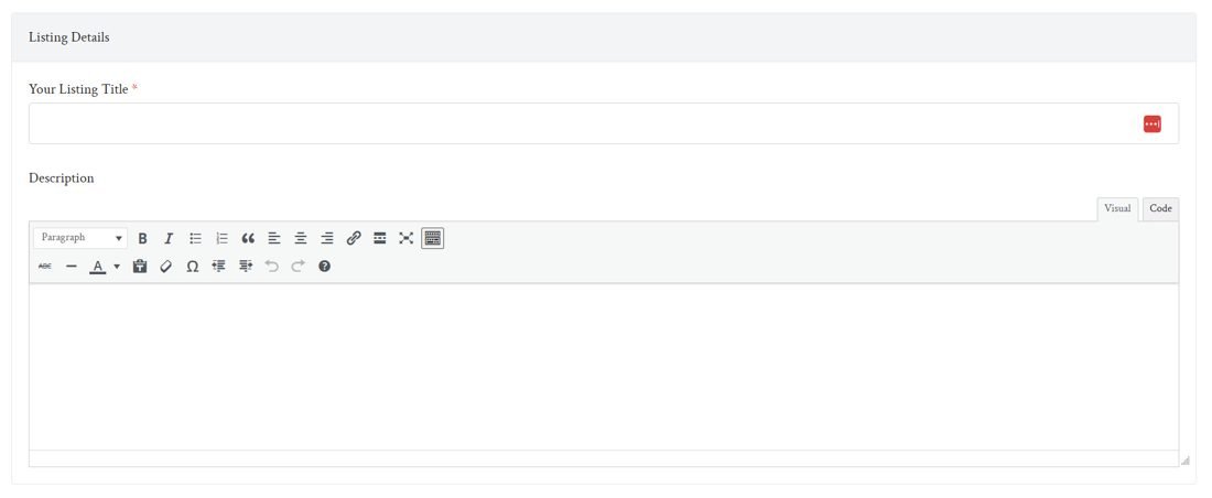 The listing title and description fields